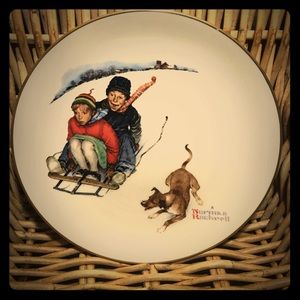 Norman Rockwell Winter Downhill Daring Wall Plate